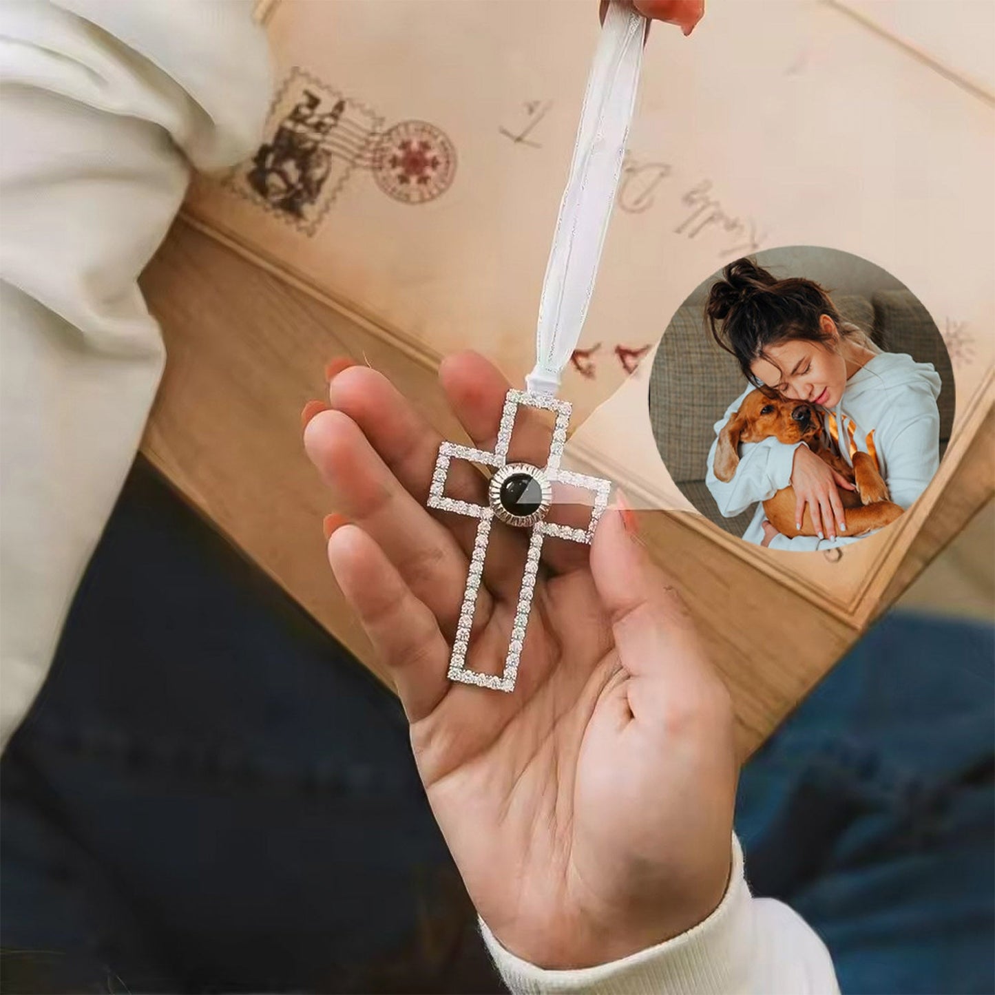 Ornement Croix du Souvenir avec Photo Personnalisée