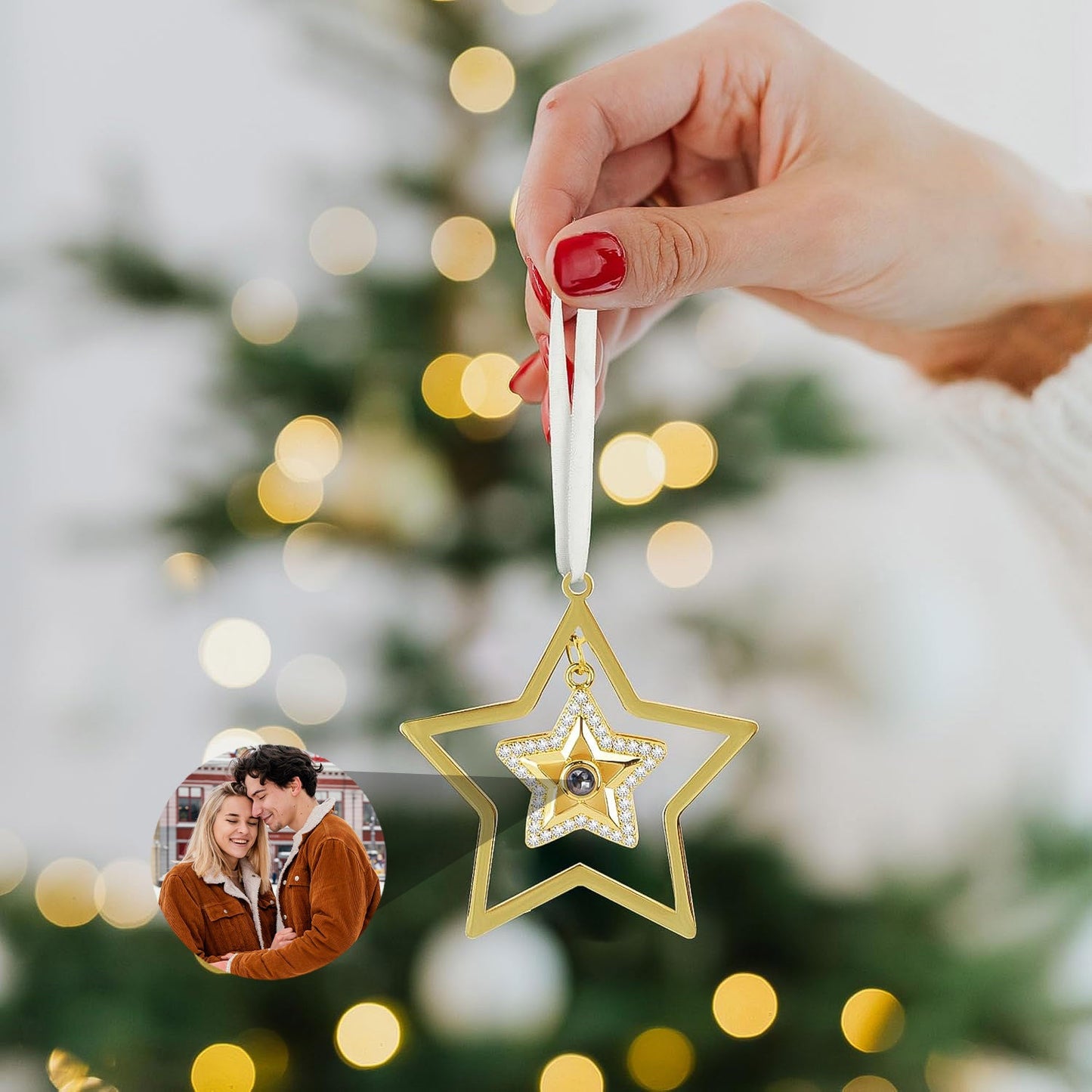 Ornement Étoile de Noël avec Photo Personnalisée