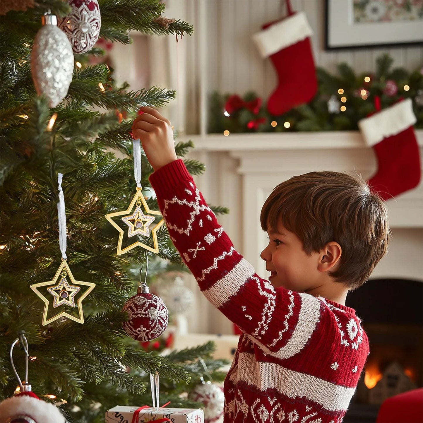 Ornement Étoile de Noël avec Photo Personnalisée
